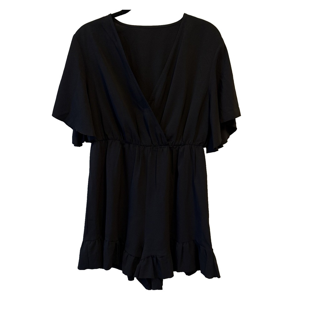 Boho Ruffle Leg V Neck Flowy Romper Shorts Women's M Summer Chic Beach Resort